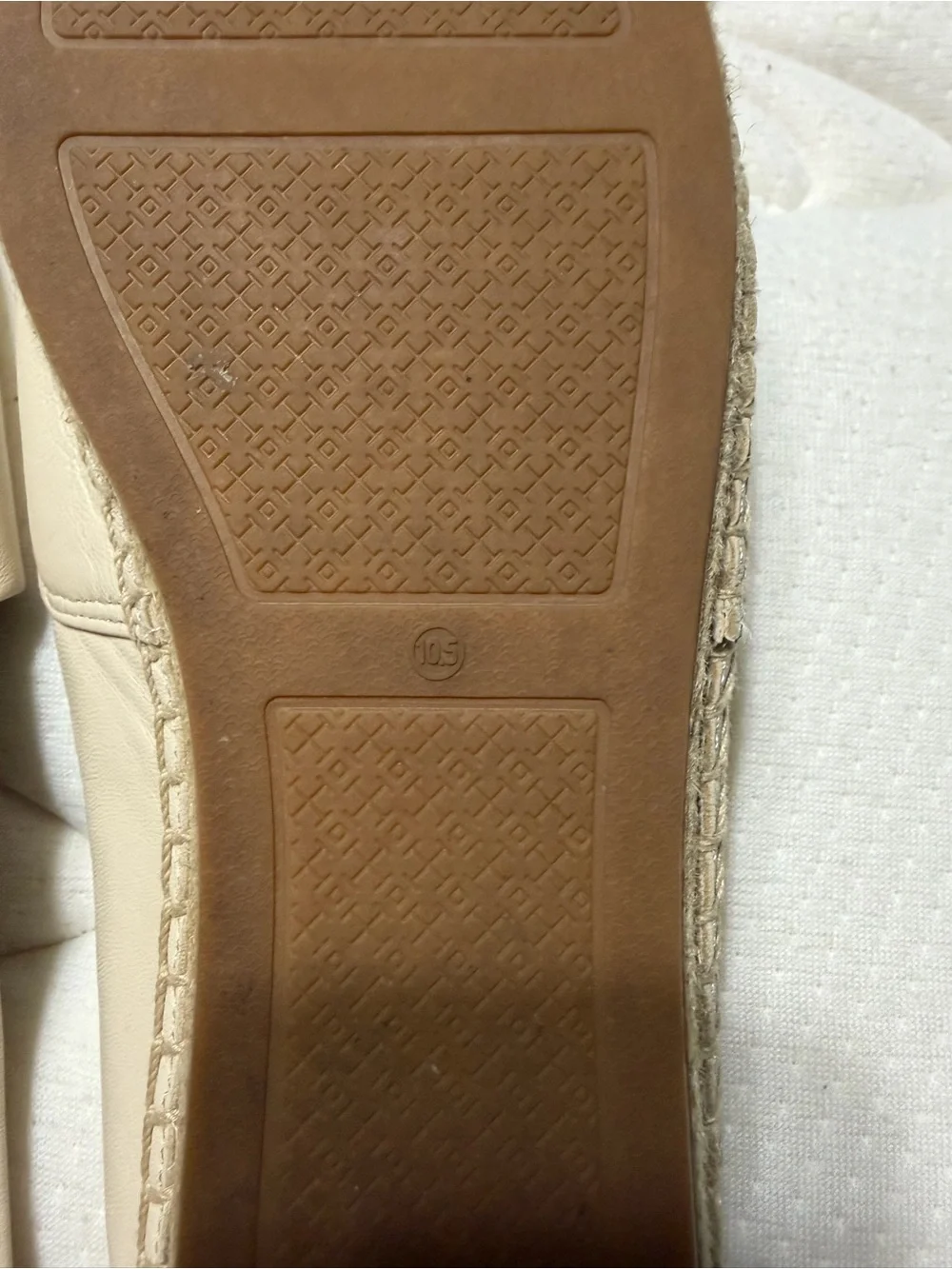 Tory Burch Cream Leather Logo Espadrille Flats Size 10.5
